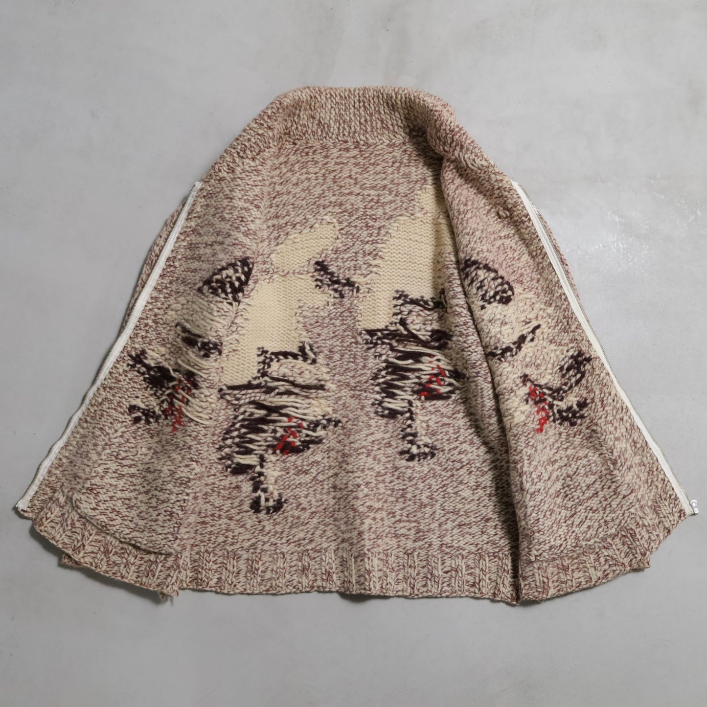 WOLF PATTERN COWICHAN SWEATER (MIX COLOR/BIG SIZE/GOOD CONDITION)