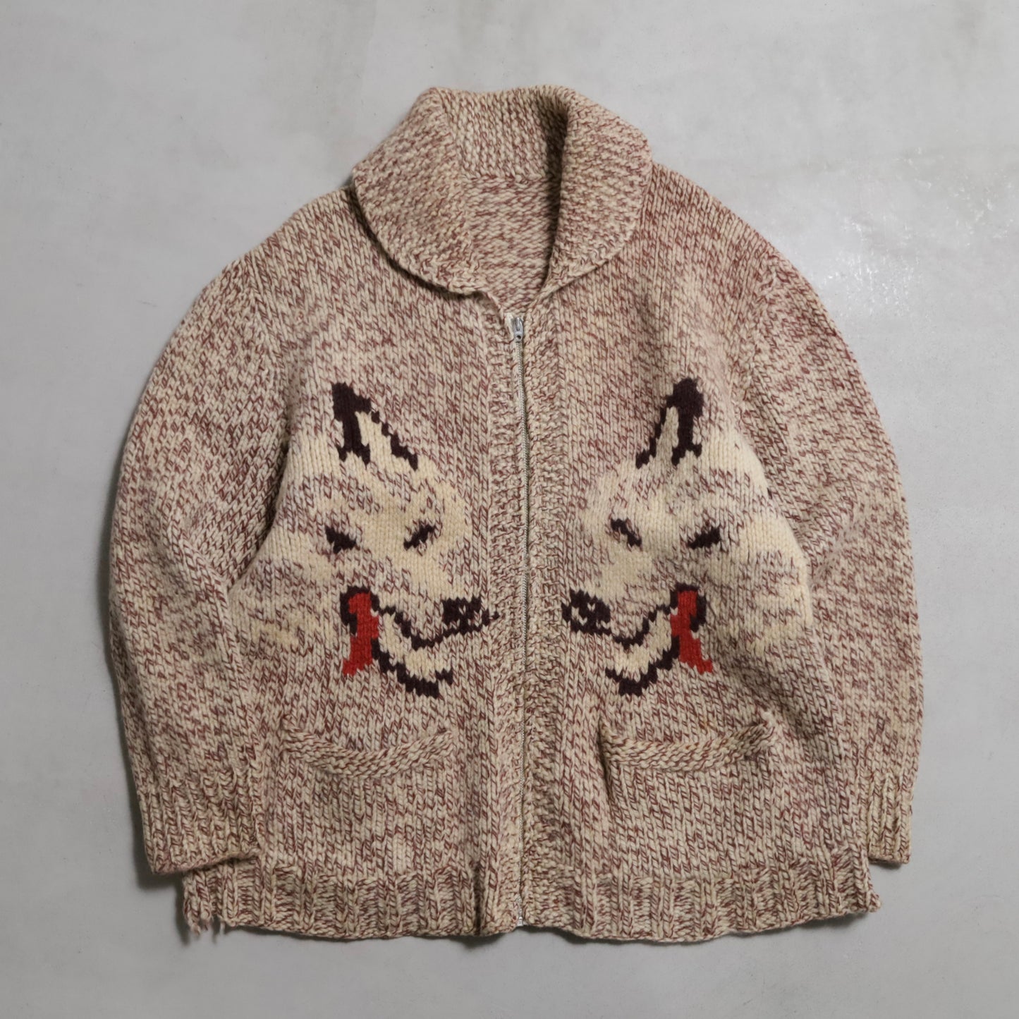 WOLF PATTERN COWICHAN SWEATER (MIX COLOR/BIG SIZE/GOOD CONDITION)