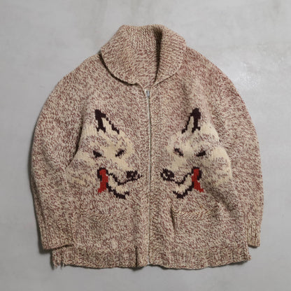 WOLF PATTERN COWICHAN SWEATER (MIX COLOR/BIG SIZE/GOOD CONDITION)