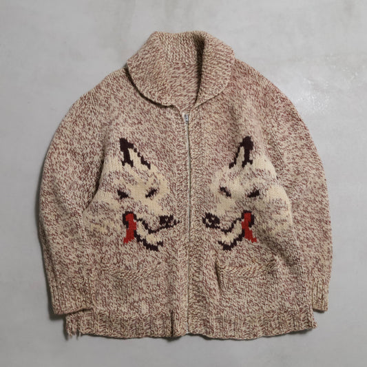 WOLF PATTERN COWICHAN SWEATER (MIX COLOR/BIG SIZE/GOOD CONDITION)