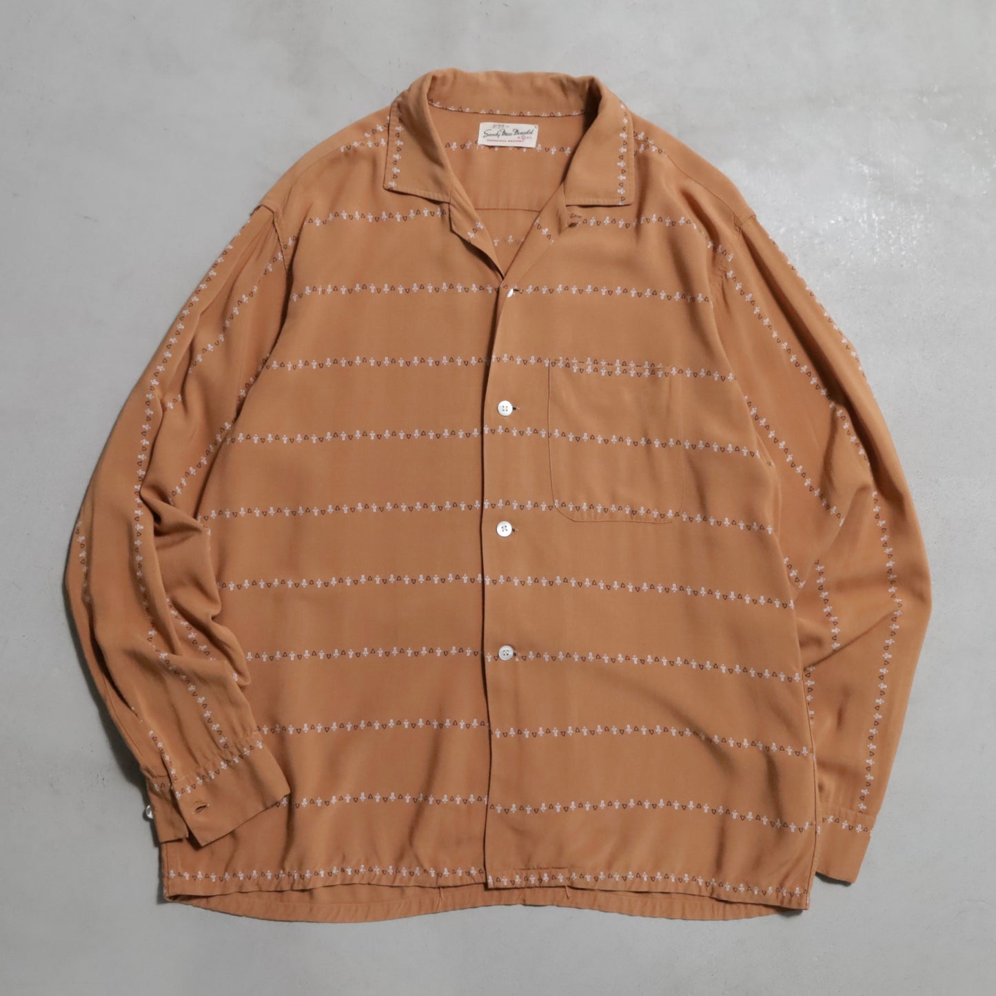SANDY MAC DONALD ATOMIC PATTERN RAYON SHIRT (LARGE/GOOD CONDITION)