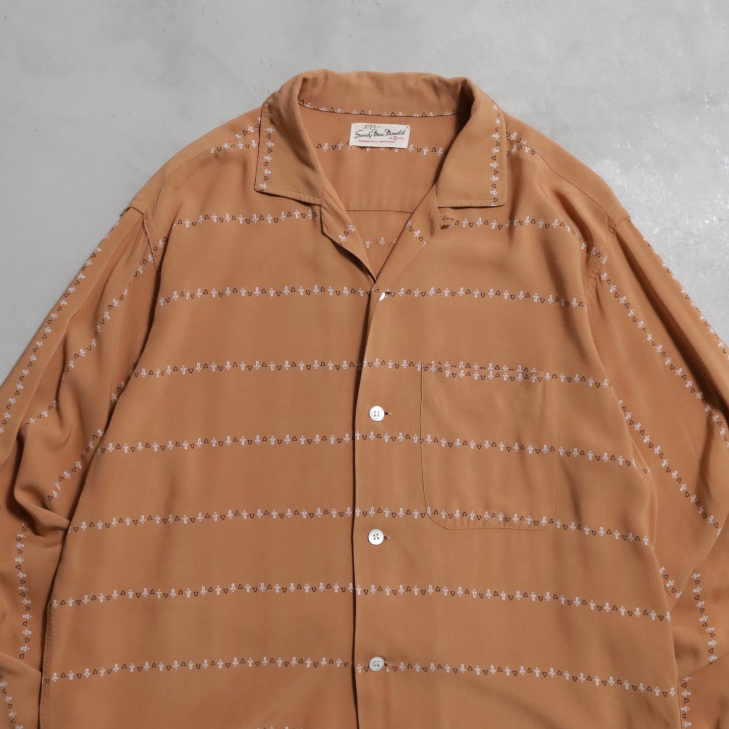 SANDY MAC DONALD ATOMIC PATTERN RAYON SHIRT (LARGE/GOOD CONDITION)