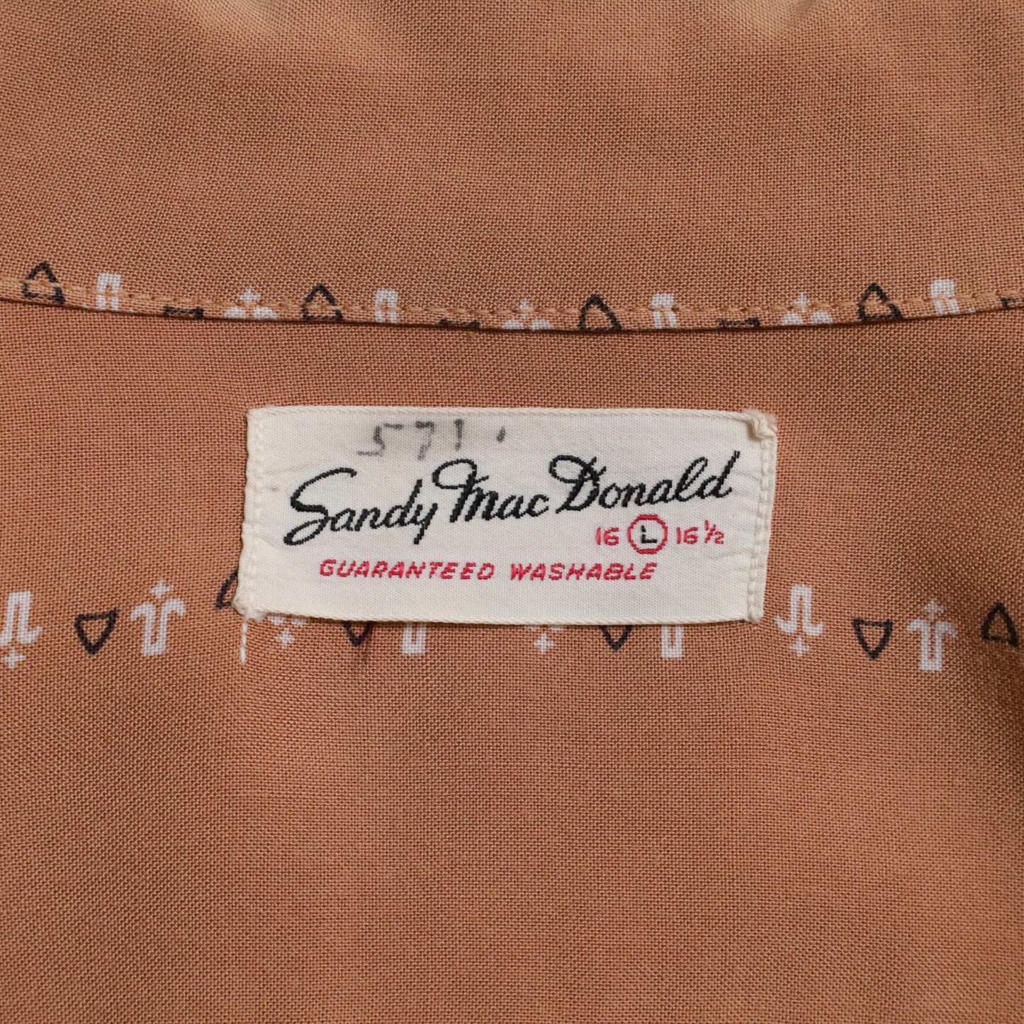 SANDY MAC DONALD ATOMIC PATTERN RAYON SHIRT (LARGE/GOOD CONDITION)