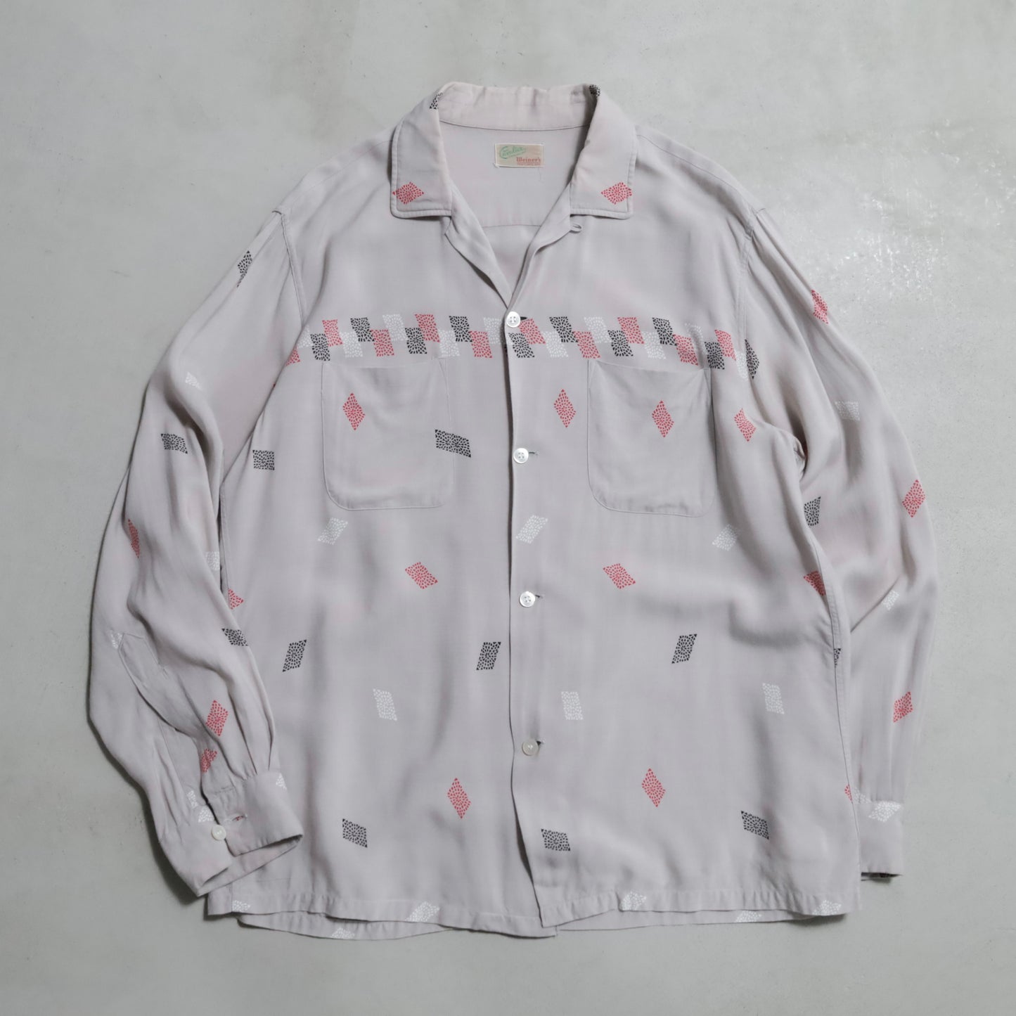 CAVALIER CASUALS ATOMIC PATTERN RAYON SHIRT (LARGE/GOOD CONDITION)