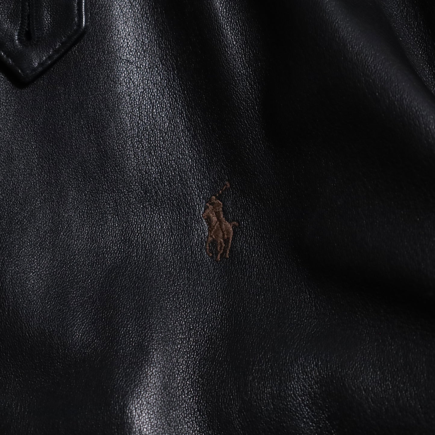POLO BY RALPH LAUREN LEATHER JACKET WITH CHINSTRAP (BLACK/LARGE/GOOD CONDITION)
