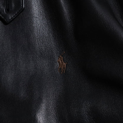 POLO BY RALPH LAUREN LEATHER JACKET WITH CHINSTRAP (BLACK/LARGE/GOOD CONDITION)