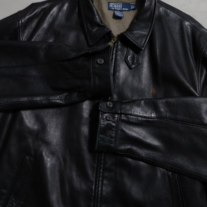POLO BY RALPH LAUREN LEATHER JACKET WITH CHINSTRAP (BLACK/LARGE/GOOD CONDITION)