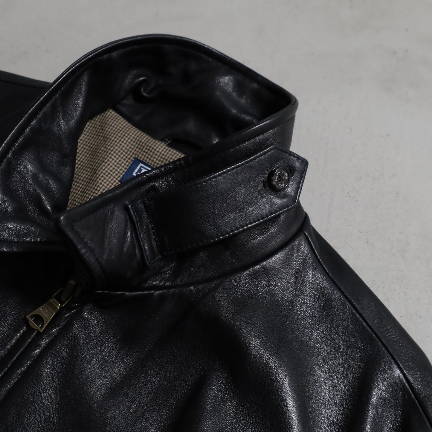 POLO BY RALPH LAUREN LEATHER JACKET WITH CHINSTRAP (BLACK/LARGE/GOOD CONDITION)