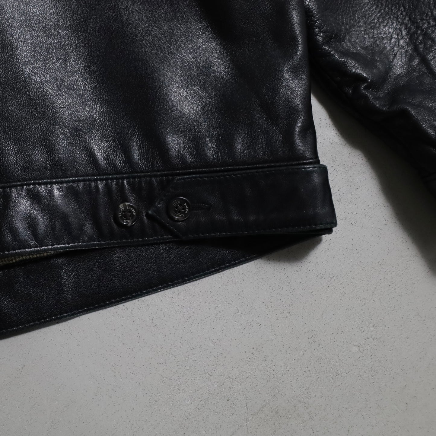 POLO BY RALPH LAUREN LEATHER JACKET WITH CHINSTRAP (BLACK/LARGE/GOOD CONDITION)