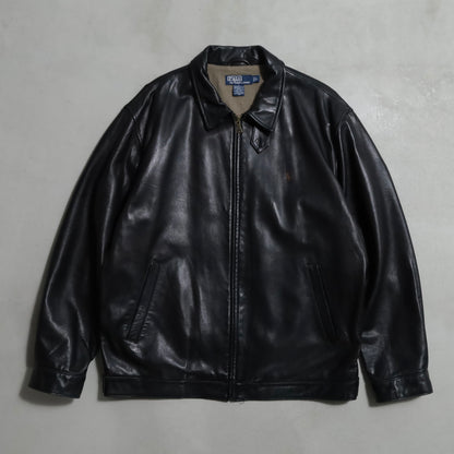 POLO BY RALPH LAUREN LEATHER JACKET WITH CHINSTRAP (BLACK/LARGE/GOOD CONDITION)