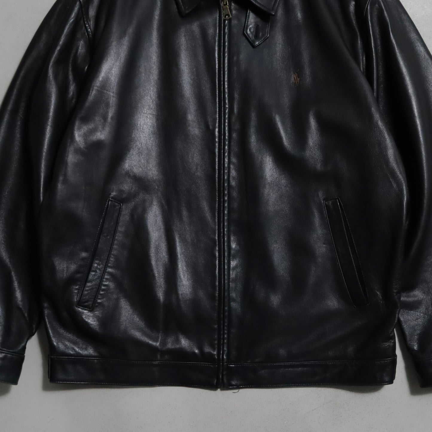 POLO BY RALPH LAUREN LEATHER JACKET WITH CHINSTRAP (BLACK/LARGE/GOOD CONDITION)