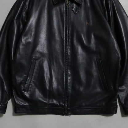 POLO BY RALPH LAUREN LEATHER JACKET WITH CHINSTRAP (BLACK/LARGE/GOOD CONDITION)