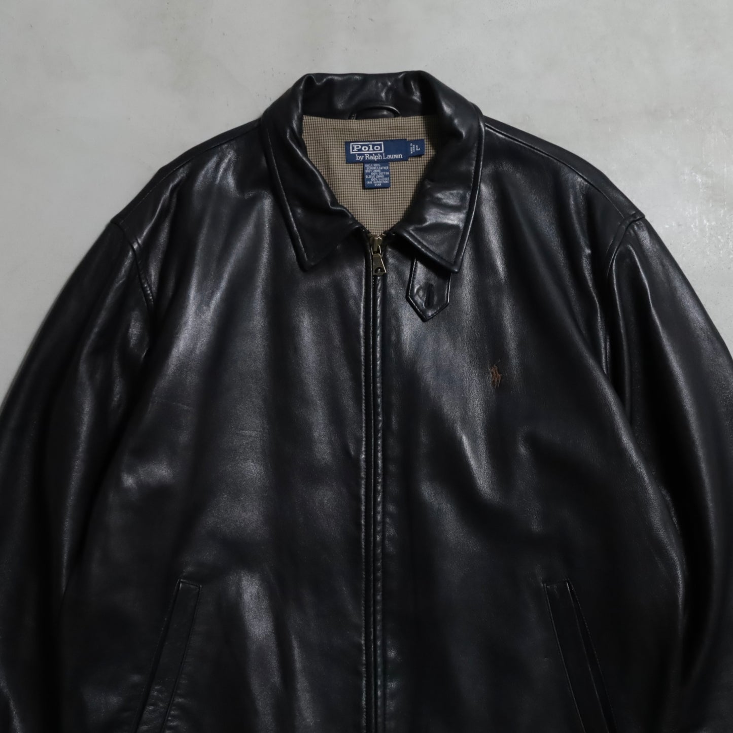 POLO BY RALPH LAUREN LEATHER JACKET WITH CHINSTRAP (BLACK/LARGE/GOOD CONDITION)