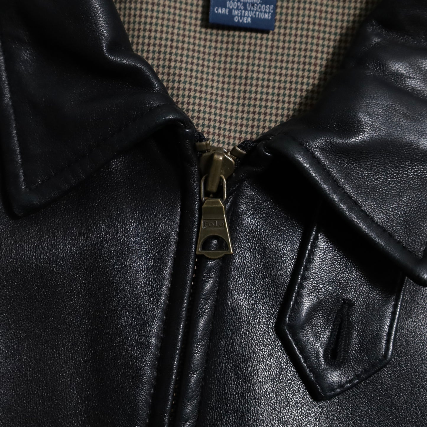 POLO BY RALPH LAUREN LEATHER JACKET WITH CHINSTRAP (BLACK/LARGE/GOOD CONDITION)