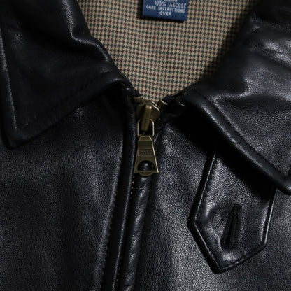 POLO BY RALPH LAUREN LEATHER JACKET WITH CHINSTRAP (BLACK/LARGE/GOOD CONDITION)