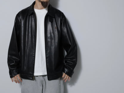 POLO BY RALPH LAUREN LEATHER JACKET WITH CHINSTRAP (BLACK/LARGE/GOOD CONDITION)