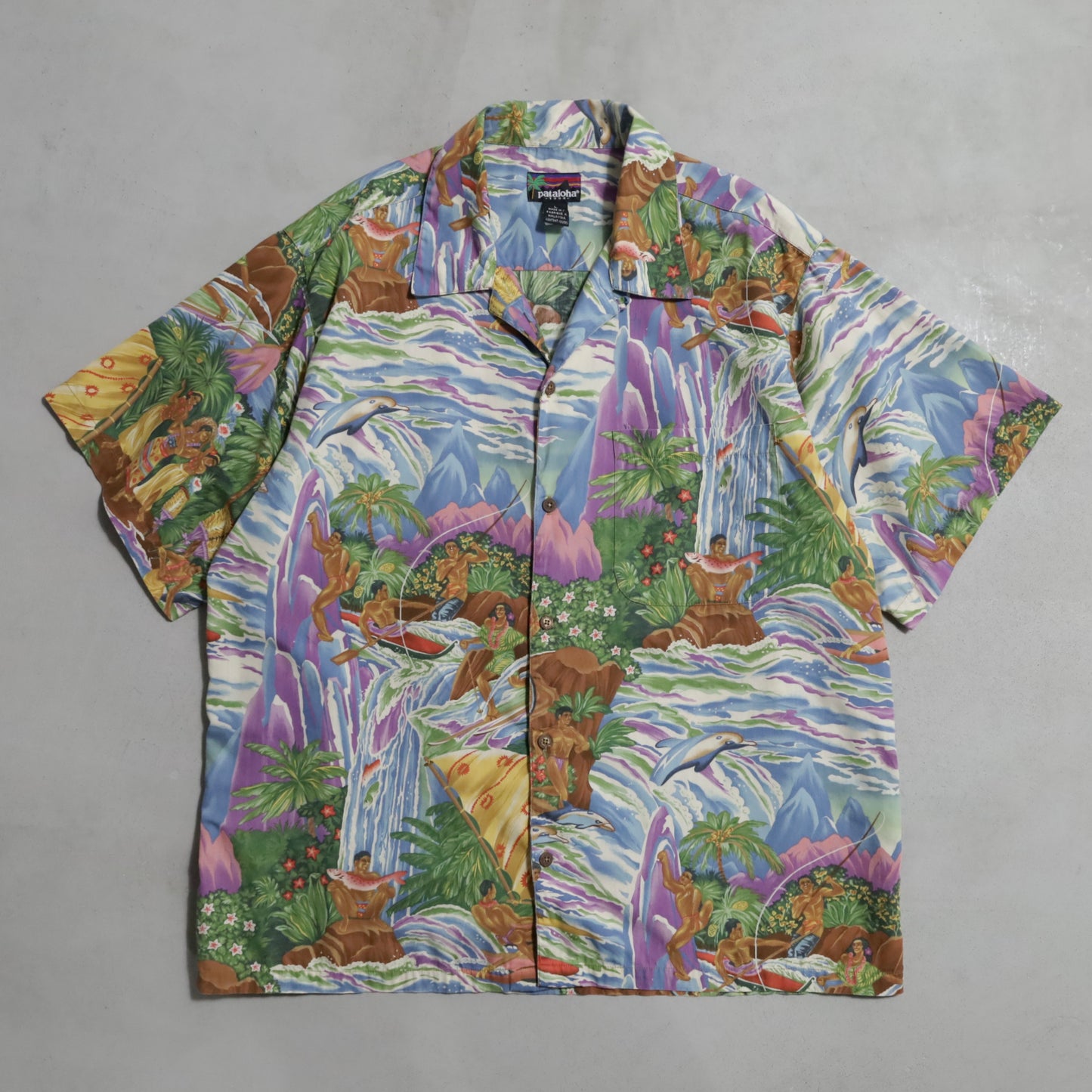 PATALOHA "MATSON MENU PATTERN" HAWAIIAN SHIRT (1994's/BY EUGENE SAVAGE/VERY GOOD CONDITION)