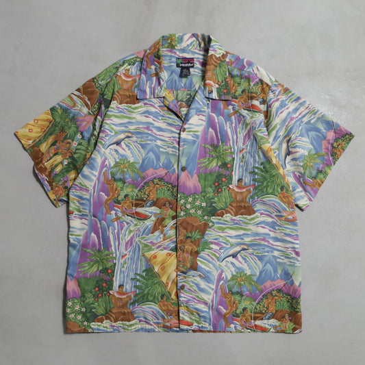 PATALOHA "MATSON MENU PATTERN" HAWAIIAN SHIRT (1994's/BY EUGENE SAVAGE/VERY GOOD CONDITION)