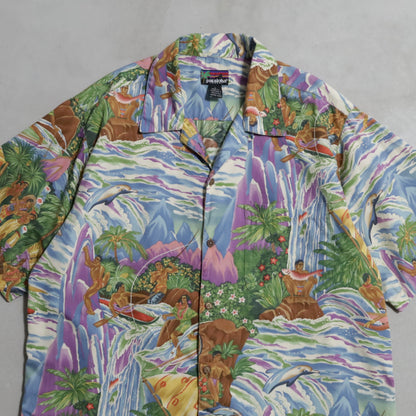 PATALOHA "MATSON MENU PATTERN" HAWAIIAN SHIRT (1994's/BY EUGENE SAVAGE/VERY GOOD CONDITION)