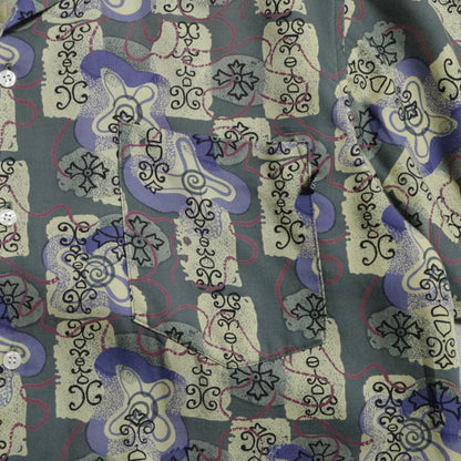 STUSSY ALL-OVER PATTERN RAYON LOOP COLLAR SHIRT (SMALL/VERY GOOD CONDITION)