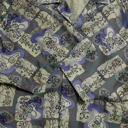 STUSSY ALL-OVER PATTERN RAYON LOOP COLLAR SHIRT (SMALL/VERY GOOD CONDITION)