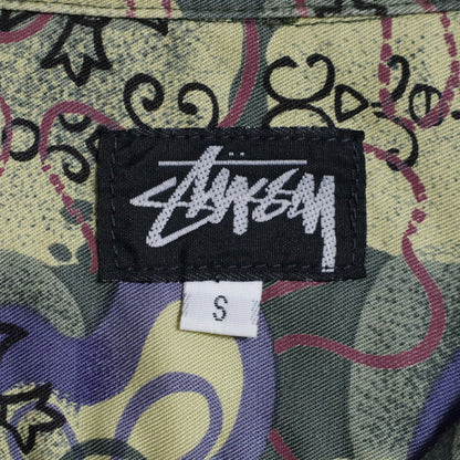 STUSSY ALL-OVER PATTERN RAYON LOOP COLLAR SHIRT (SMALL/VERY GOOD CONDITION)