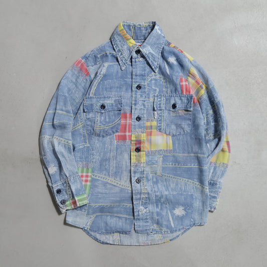 LEVI'S BIGE PRINT PATCHWORK SHIRT (SIZE 10/SADDLEMAN TAG/GOOD CONDITION)