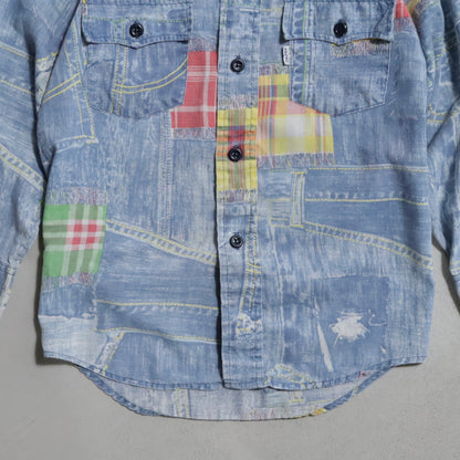 LEVI'S BIGE PRINT PATCHWORK SHIRT (SIZE 10/SADDLEMAN TAG/GOOD CONDITION)