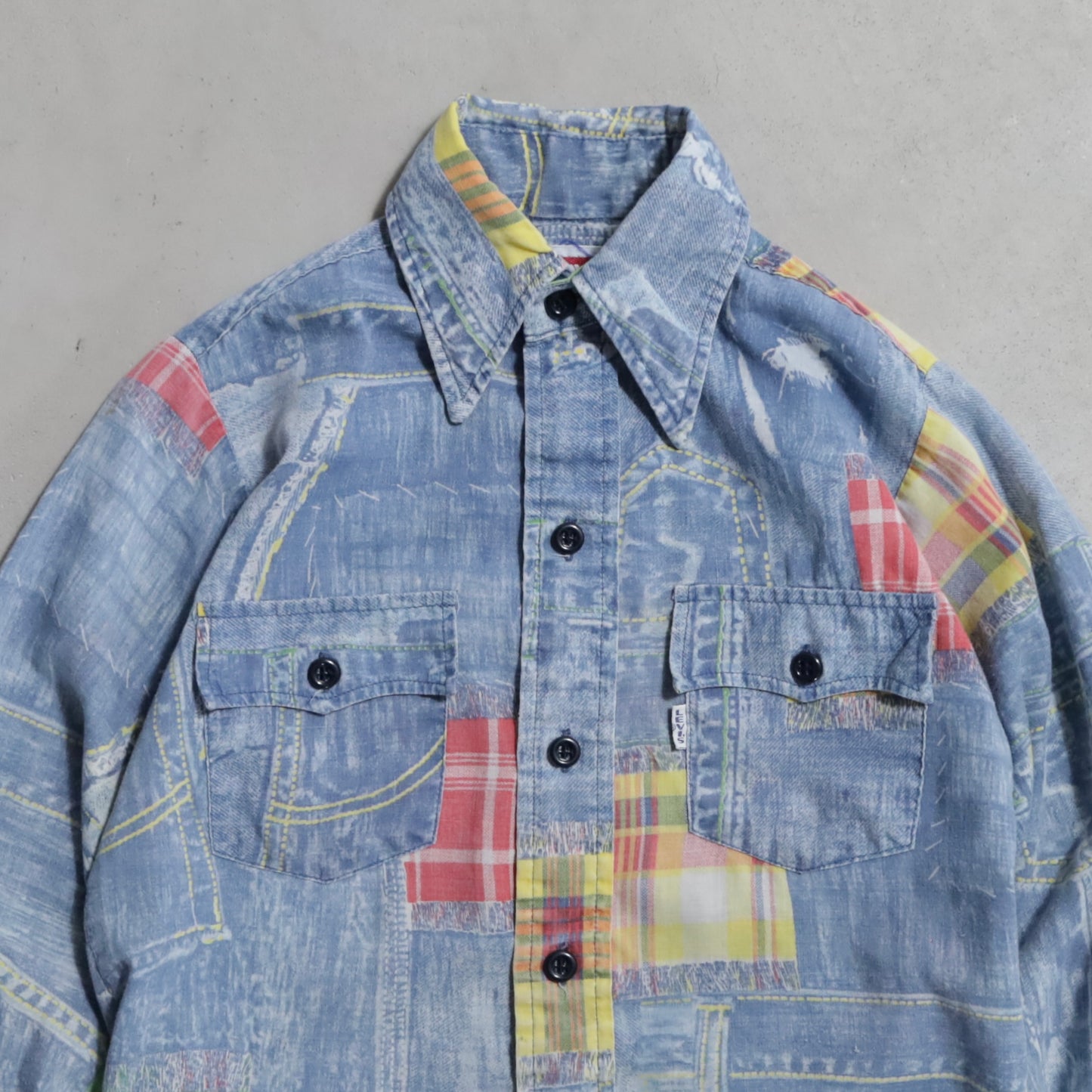 LEVI'S BIGE PRINT PATCHWORK SHIRT (SIZE 10/SADDLEMAN TAG/GOOD CONDITION)