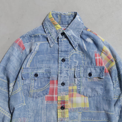 LEVI'S BIGE PRINT PATCHWORK SHIRT (SIZE 10/SADDLEMAN TAG/GOOD CONDITION)
