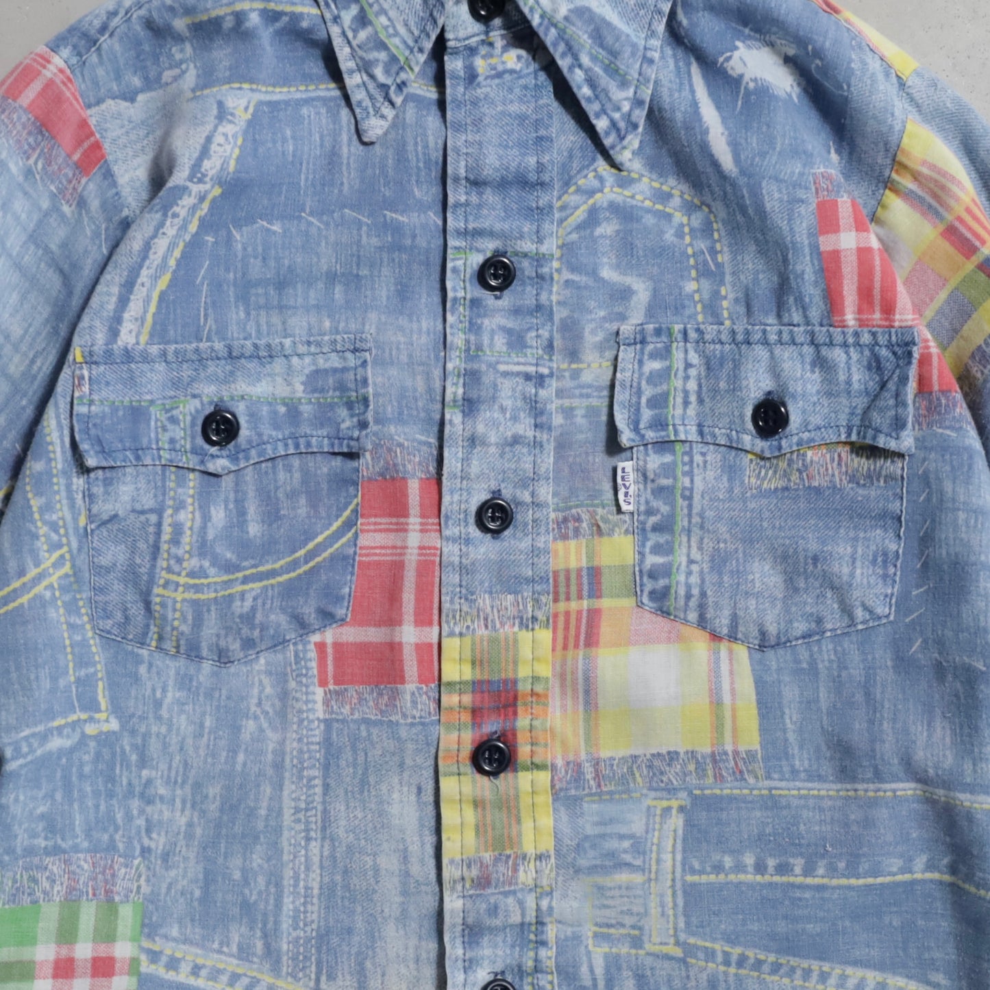LEVI'S BIGE PRINT PATCHWORK SHIRT (SIZE 10/SADDLEMAN TAG/GOOD CONDITION)