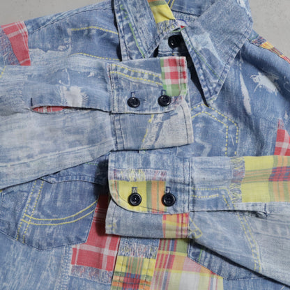 LEVI'S BIGE PRINT PATCHWORK SHIRT (SIZE 10/SADDLEMAN TAG/GOOD CONDITION)