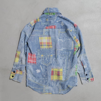 LEVI'S BIGE PRINT PATCHWORK SHIRT (SIZE 10/SADDLEMAN TAG/GOOD CONDITION)