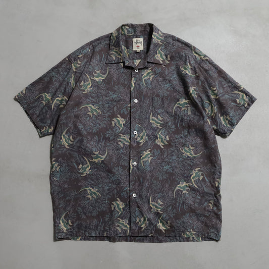 STUSSY ALL-OVER PATTERN LOOP COLLAR SHIRT (MEDIUM/VERY GOOD CONDITION)