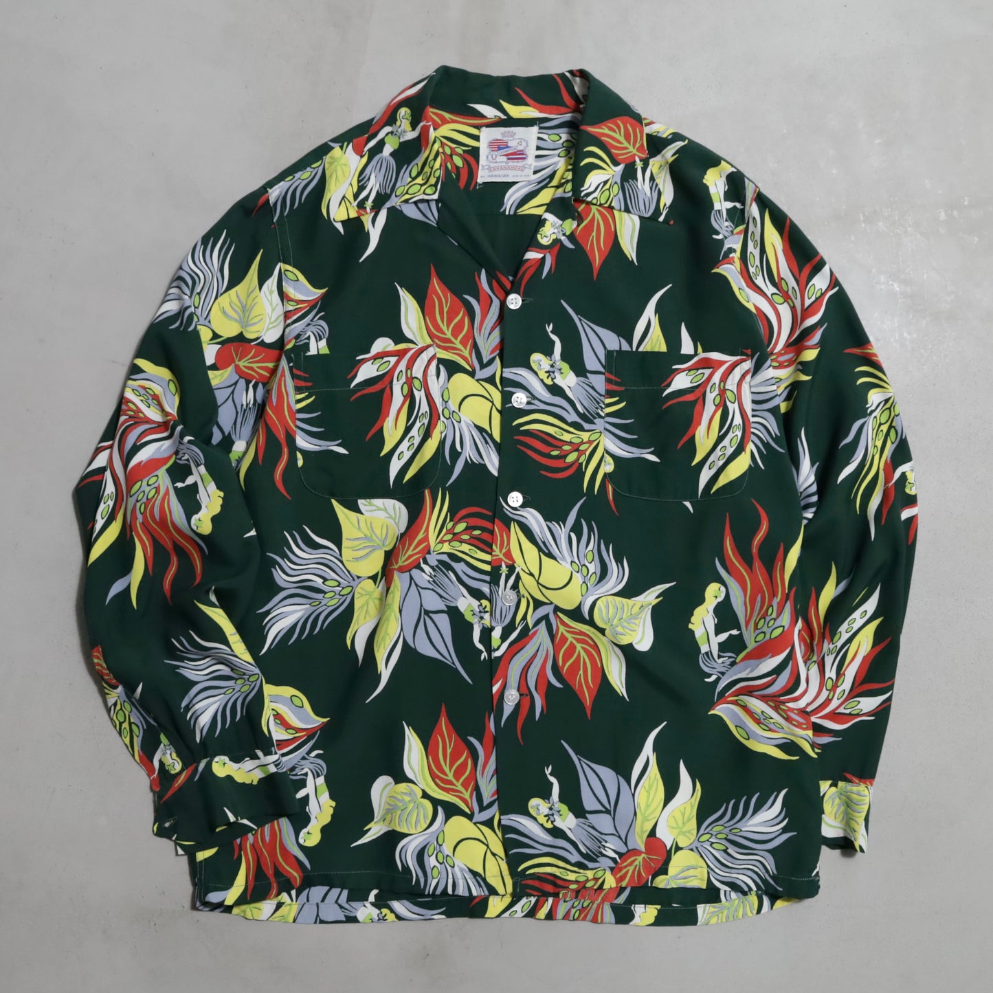 DUKE KAHANAMOKU "SACRED GARDEN" L/S HAWAIIAN SHIRT (MEDIUM/MINT CONDITION)