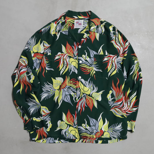 DUKE KAHANAMOKU "SACRED GARDEN" L/S HAWAIIAN SHIRT (MEDIUM/MINT CONDITION)