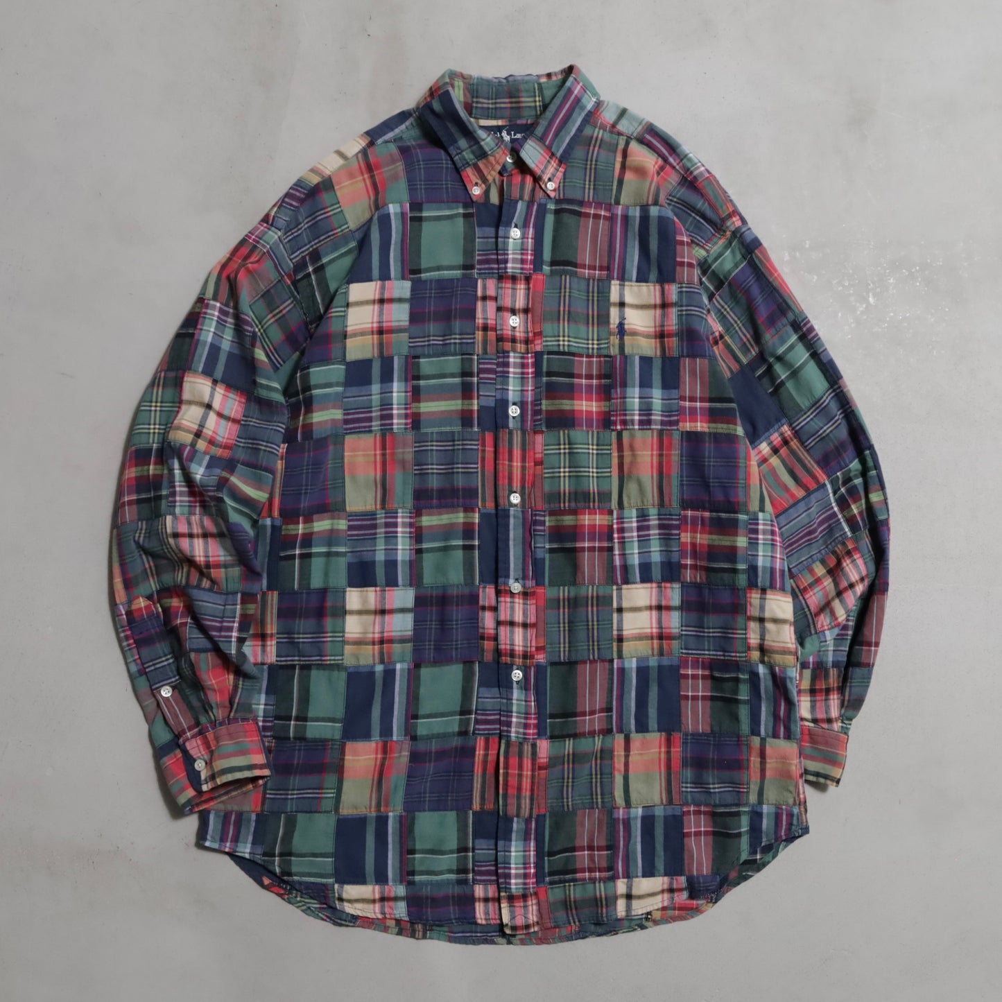 RALPH LAUREN INDIA MADRAS PATCHWORK B.D. SHIRT (LARGE/GOOD CONDITION)