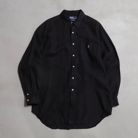 POLO BY RALPH LAUREN BLACK LINEN SHIRT (LARGE/LOWELL SPORT/GOOD CONDITION)