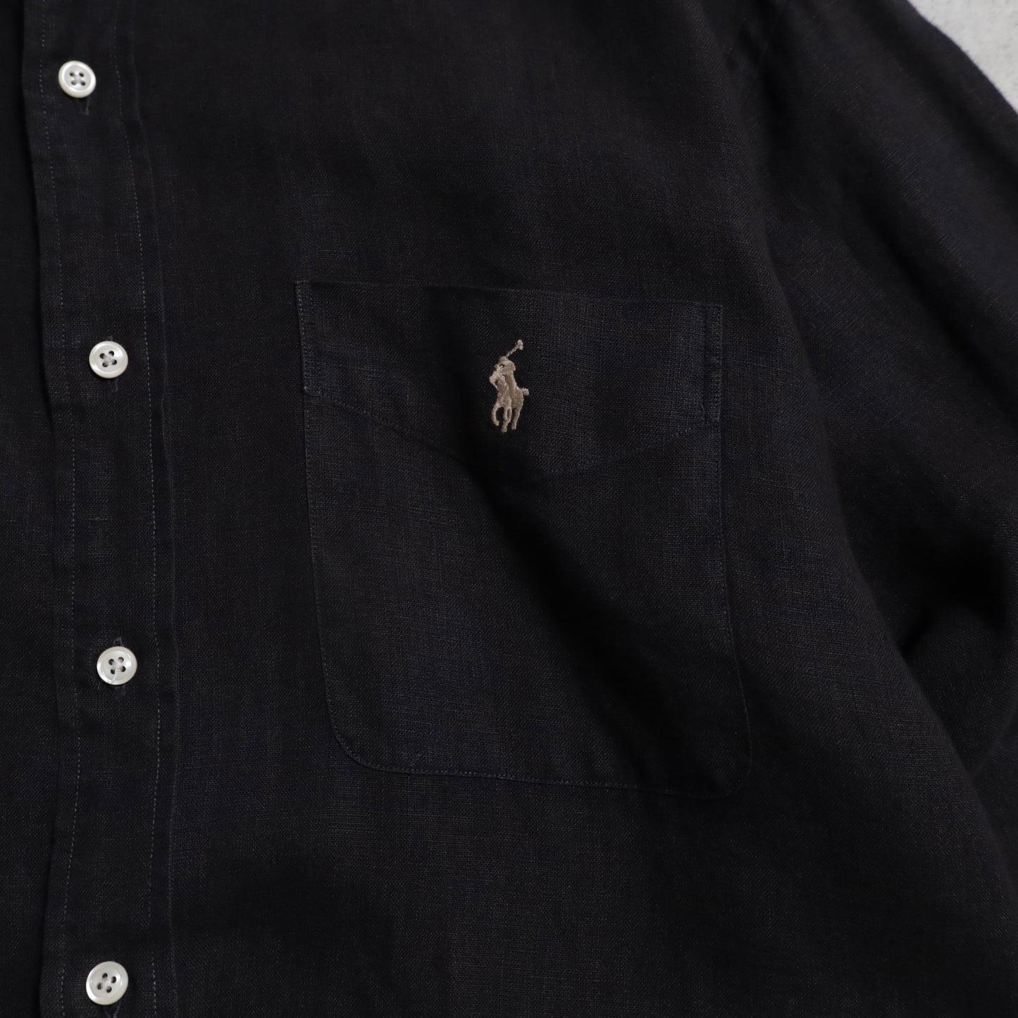 POLO BY RALPH LAUREN BLACK LINEN SHIRT (LARGE/LOWELL SPORT/GOOD CONDITION)
