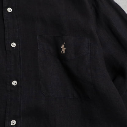POLO BY RALPH LAUREN BLACK LINEN SHIRT (LARGE/LOWELL SPORT/GOOD CONDITION)