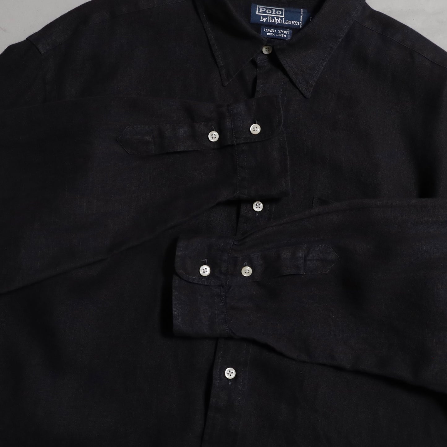 POLO BY RALPH LAUREN BLACK LINEN SHIRT (LARGE/LOWELL SPORT/GOOD CONDITION)