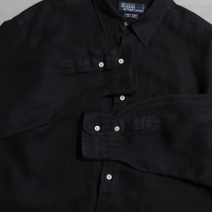 POLO BY RALPH LAUREN BLACK LINEN SHIRT (LARGE/LOWELL SPORT/GOOD CONDITION)