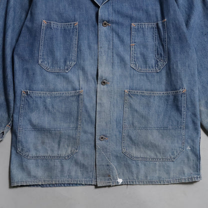 WW2 STANDARD OVERALL DENIM COVERALL (BIG SIZE/4-POCKET/GOOD USED CONDITION)