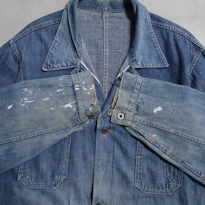 WW2 STANDARD OVERALL DENIM COVERALL (BIG SIZE/4-POCKET/GOOD USED CONDITION)