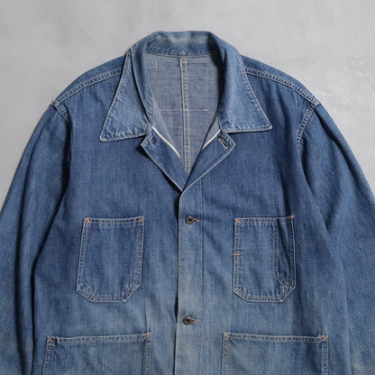WW2 STANDARD OVERALL DENIM COVERALL (BIG SIZE/4-POCKET/GOOD USED CONDITION)