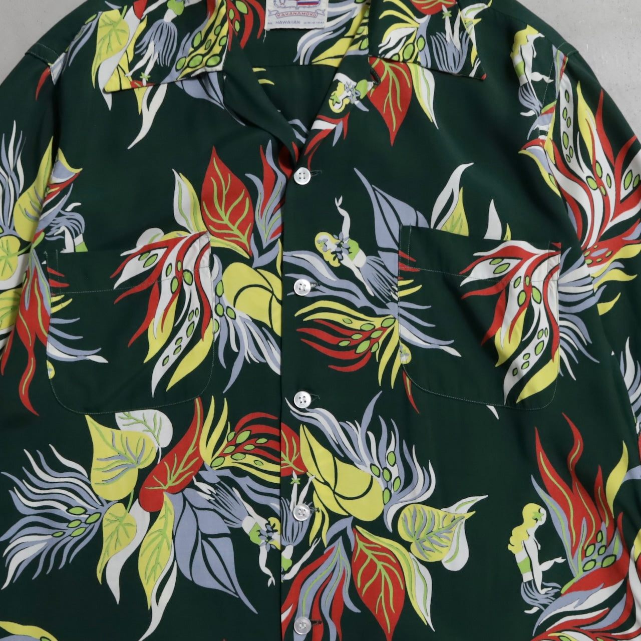 DUKE KAHANAMOKU "SACRED GARDEN" L/S HAWAIIAN SHIRT (MEDIUM/MINT CONDITION)
