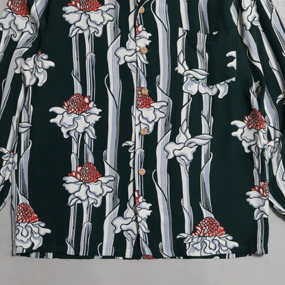 KAMEHAMEHA TORCH GINGER STRIPE PATTERN L/S HAWAIIAN SHIRT (MEDIUM/MINT CONDITION)