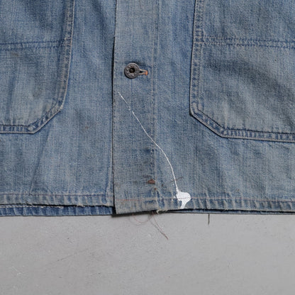 WW2 STANDARD OVERALL DENIM COVERALL (BIG SIZE/4-POCKET/GOOD USED CONDITION)